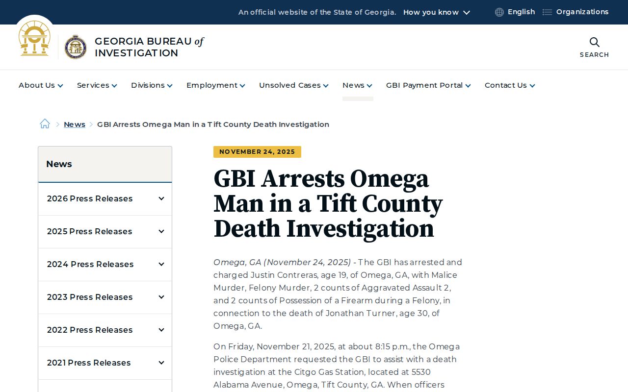 Official GBI release about an Omega case in Tift County
