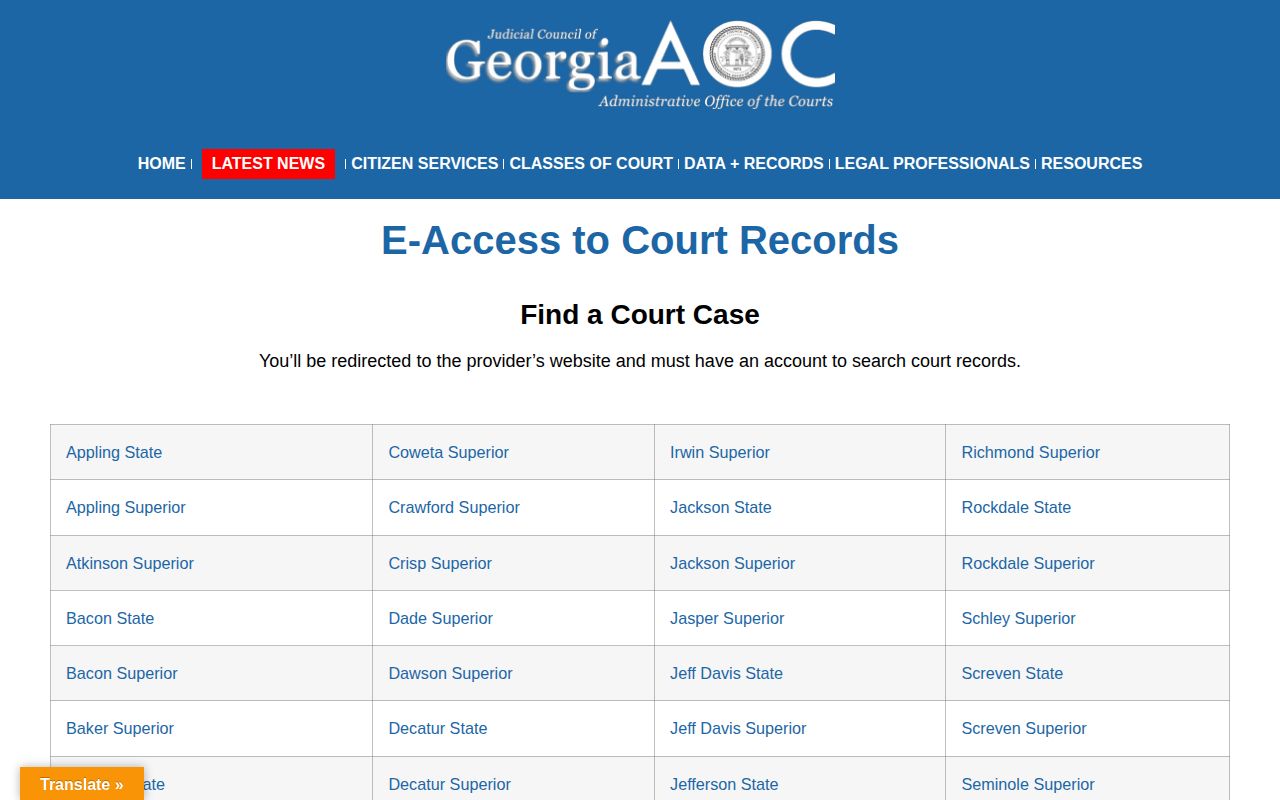 Georgia court records access route for Tift County booking dispositions