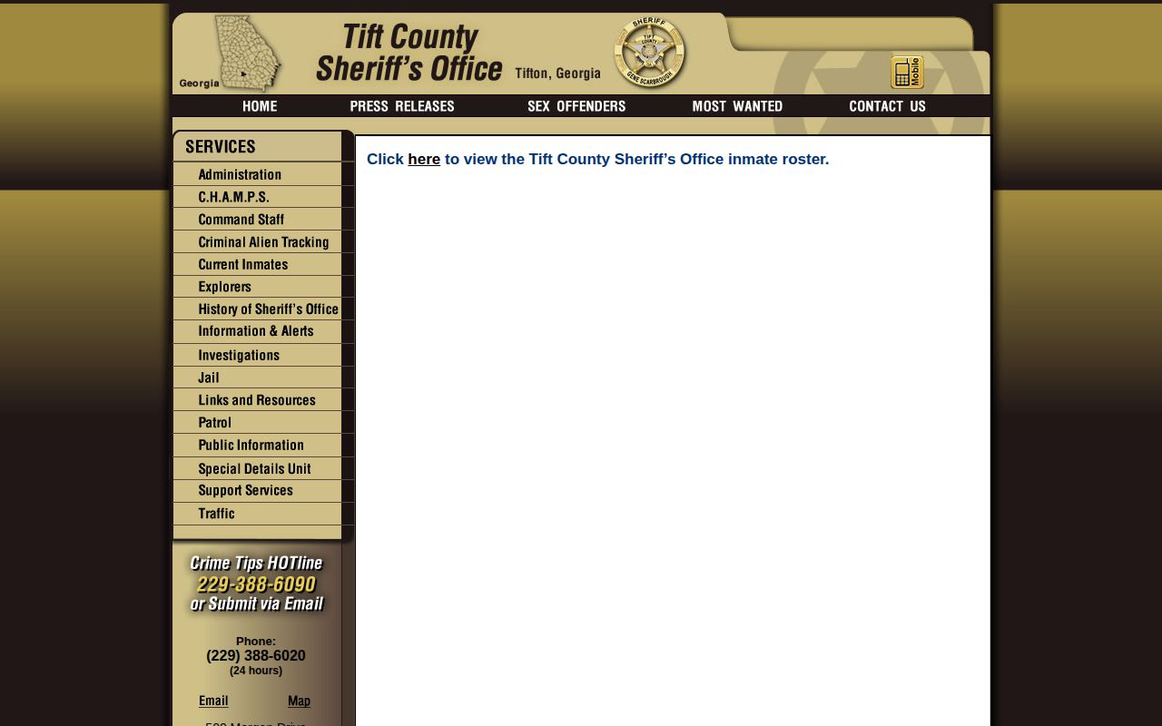 Official Tift County sheriff roster handoff for booking records