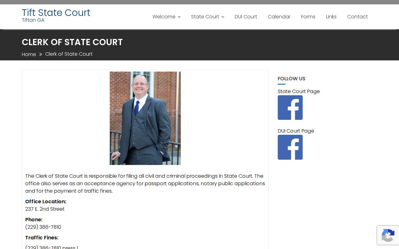 Tift State Court clerk route for Tift County case records